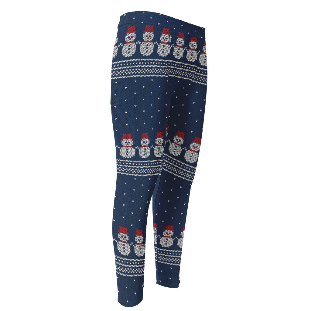 Snowman Knitted Pattern Print Men's Compression Pants