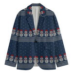 Snowman Knitted Pattern Print Men's Cotton Blazer