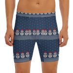 Snowman Knitted Pattern Print Men's Long Boxer Briefs
