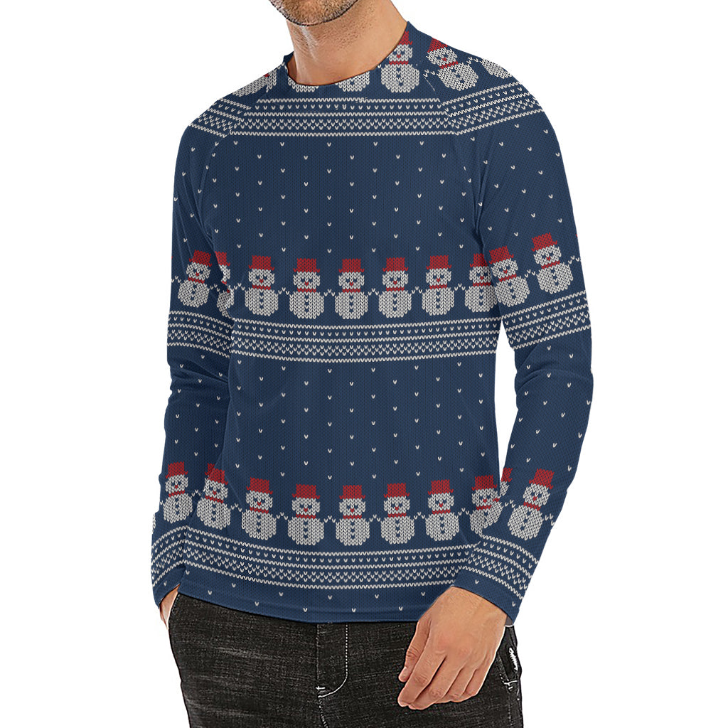 Snowman Knitted Pattern Print Men's Long Sleeve Rash Guard
