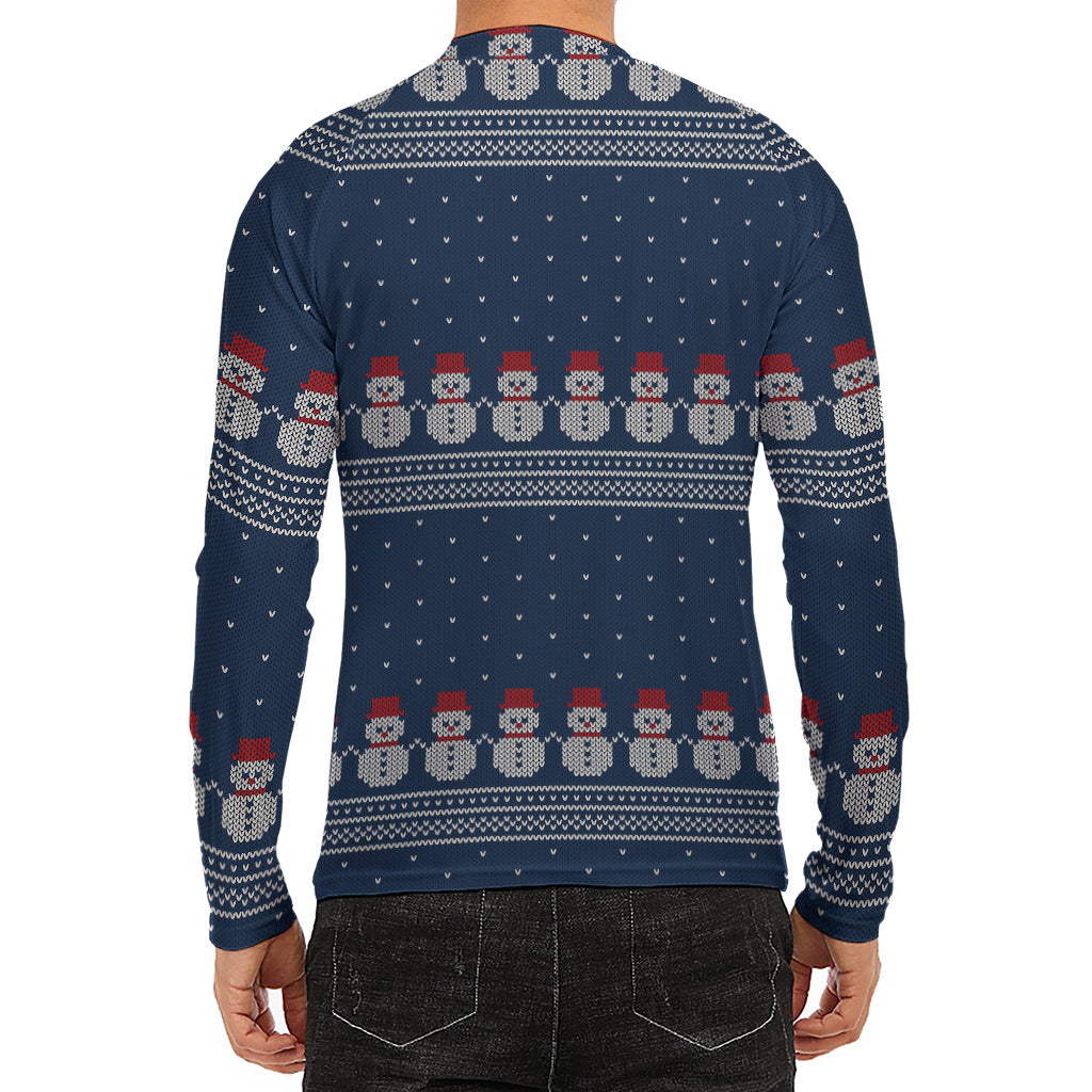 Snowman Knitted Pattern Print Men's Long Sleeve Rash Guard