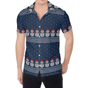 Snowman Knitted Pattern Print Men's Shirt