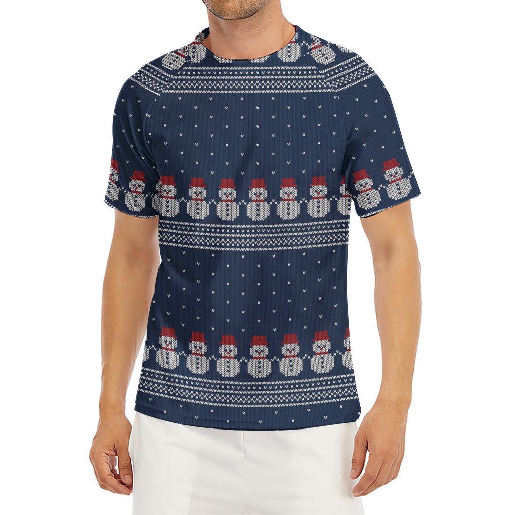 Snowman Knitted Pattern Print Men's Short Sleeve Rash Guard