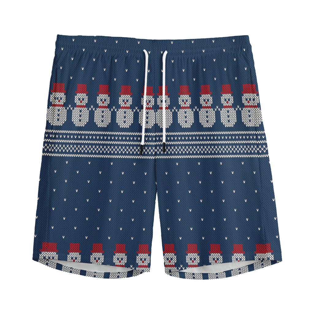 Snowman Knitted Pattern Print Men's Sports Shorts