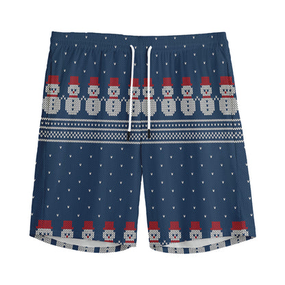 Snowman Knitted Pattern Print Men's Sports Shorts