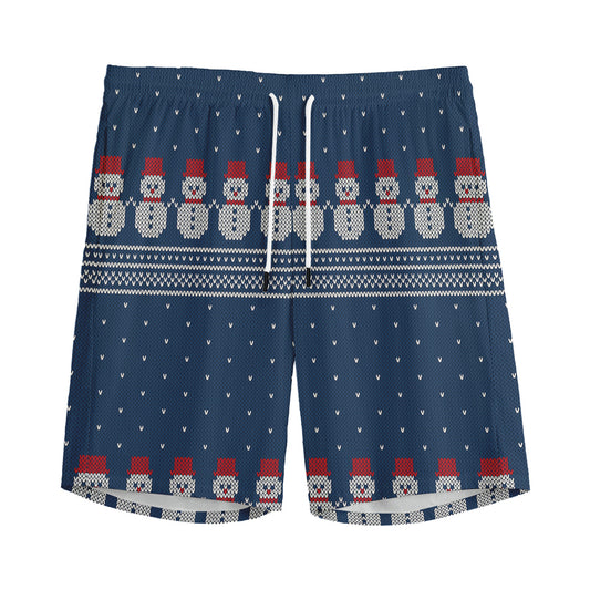 Snowman Knitted Pattern Print Men's Sports Shorts