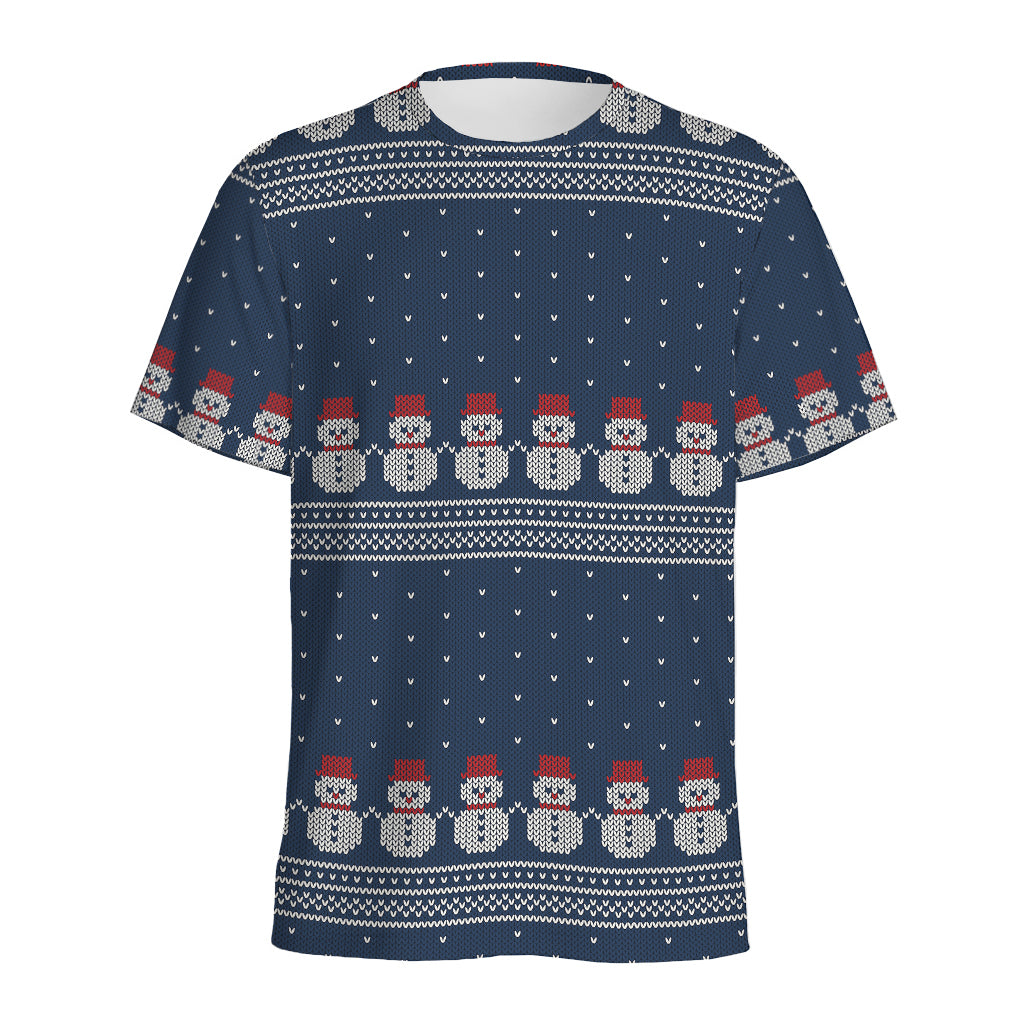 Snowman Knitted Pattern Print Men's Sports T-Shirt