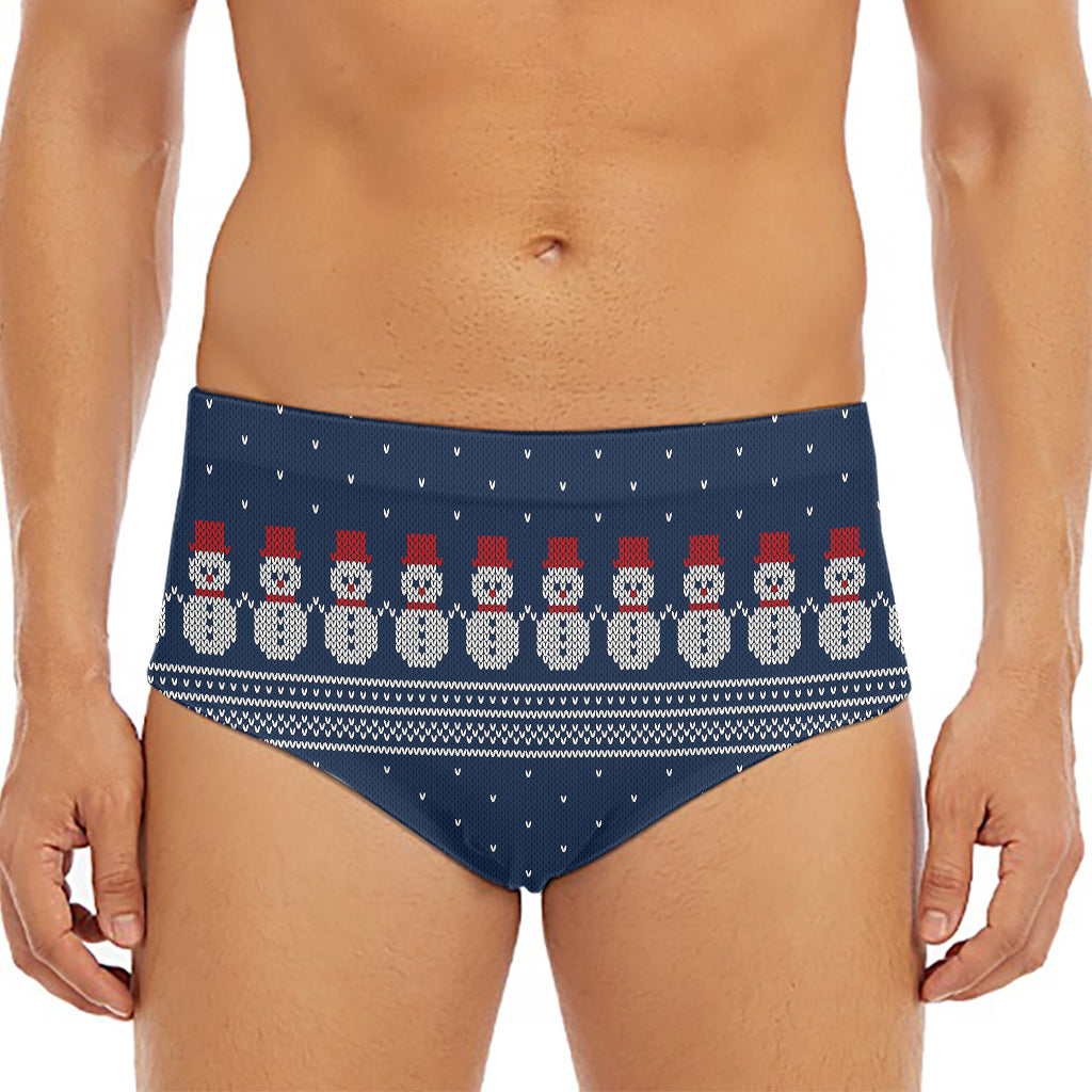 Snowman Knitted Pattern Print Men's Triangle Swim Briefs
