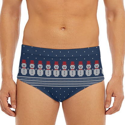 Snowman Knitted Pattern Print Men's Triangle Swim Briefs