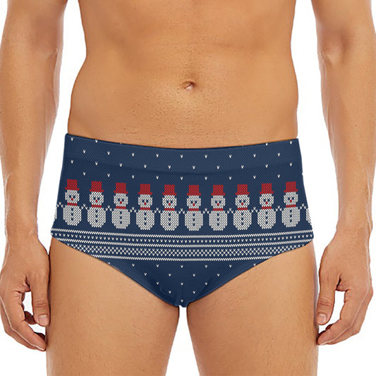 Snowman Knitted Pattern Print Men's Triangle Swim Briefs