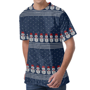 Snowman Knitted Pattern Print Men's Velvet T-Shirt