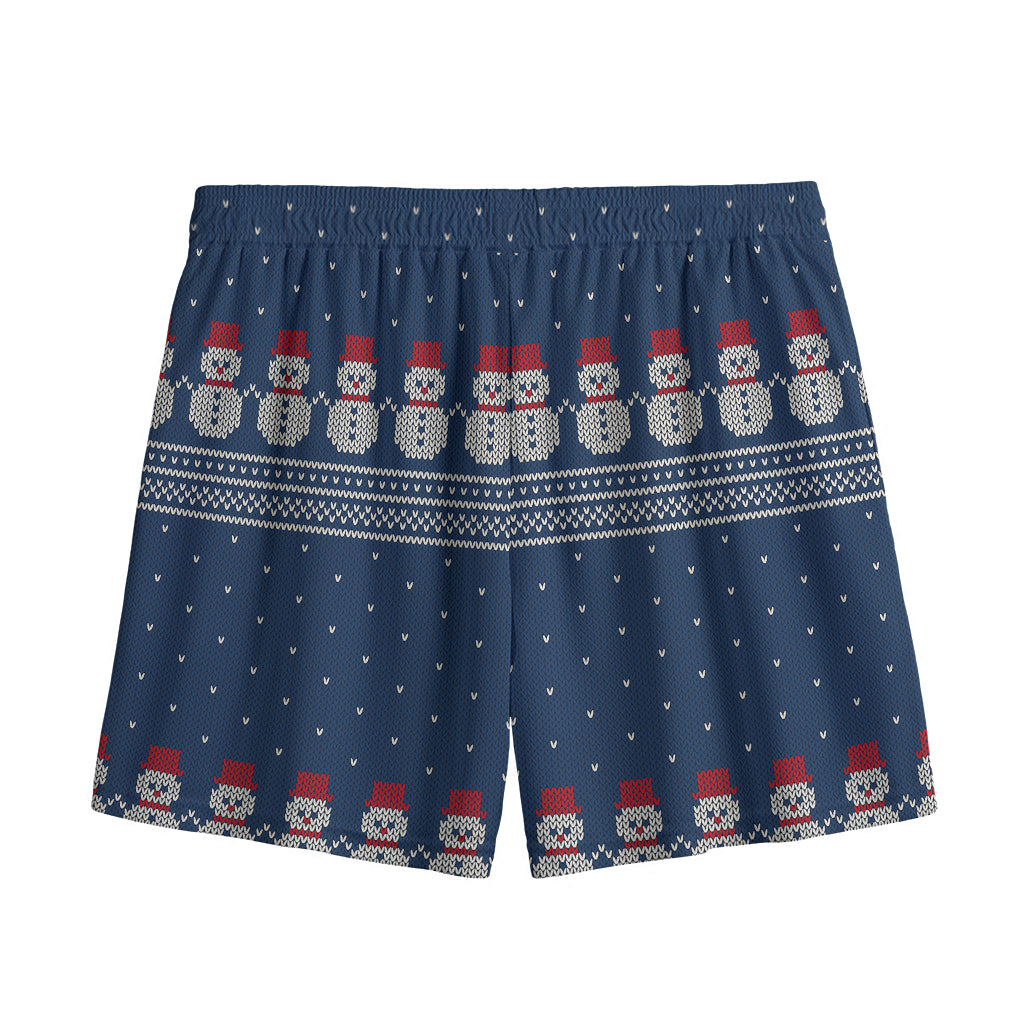 Snowman Knitted Pattern Print Mesh Shorts
