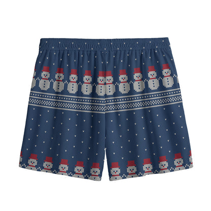 Snowman Knitted Pattern Print Mesh Shorts
