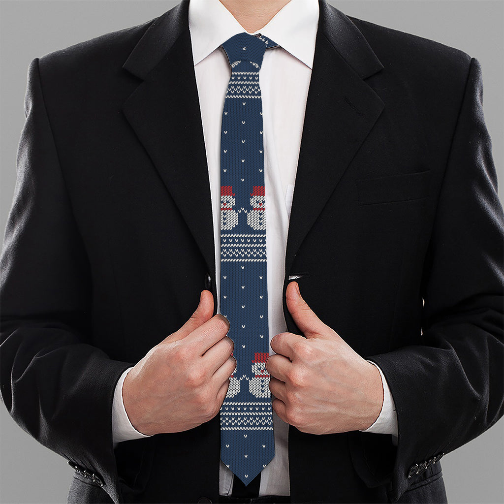 Snowman Knitted Pattern Print Necktie