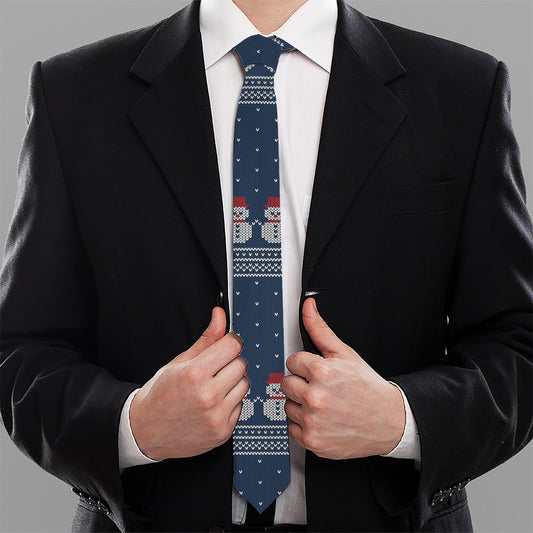 Snowman Knitted Pattern Print Necktie