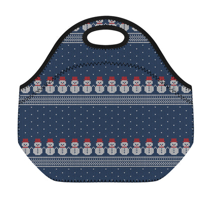 Snowman Knitted Pattern Print Neoprene Lunch Bag