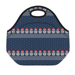 Snowman Knitted Pattern Print Neoprene Lunch Bag