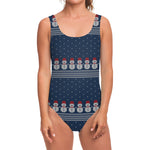 Snowman Knitted Pattern Print One Piece Swimsuit