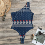 Snowman Knitted Pattern Print One Shoulder Bodysuit