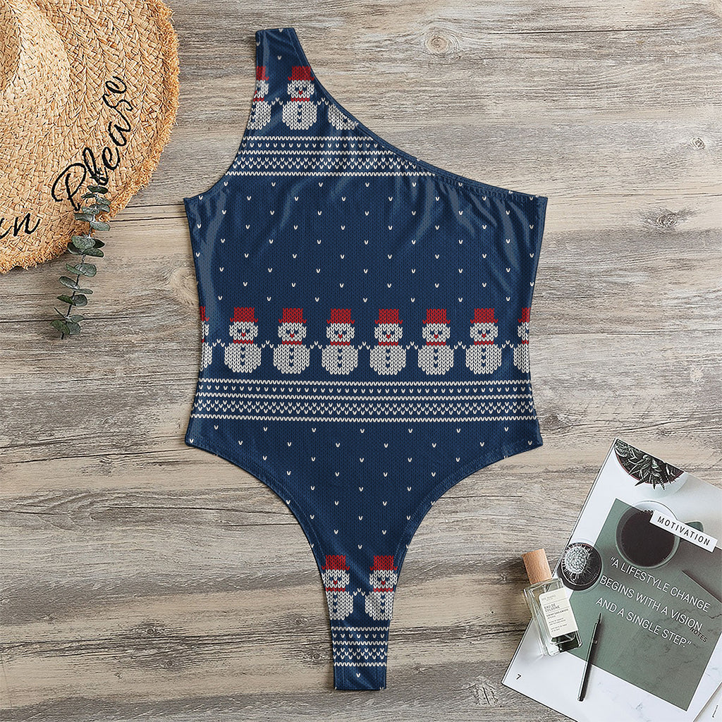 Snowman Knitted Pattern Print One Shoulder Bodysuit