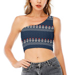 Snowman Knitted Pattern Print One Shoulder Crop Top