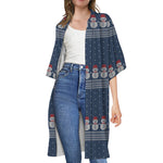 Snowman Knitted Pattern Print Open Front Beach Cover Up