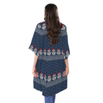 Snowman Knitted Pattern Print Open Front Beach Cover Up