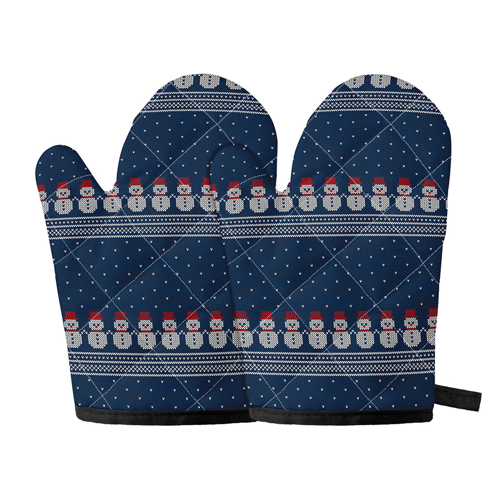 Snowman Knitted Pattern Print Oven Mitts