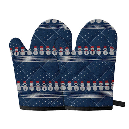 Snowman Knitted Pattern Print Oven Mitts