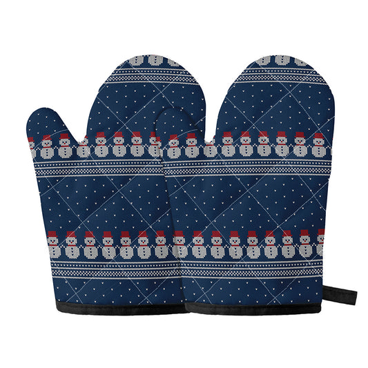 Snowman Knitted Pattern Print Oven Mitts