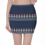 Snowman Knitted Pattern Print Pencil Mini Skirt