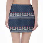 Snowman Knitted Pattern Print Pencil Mini Skirt