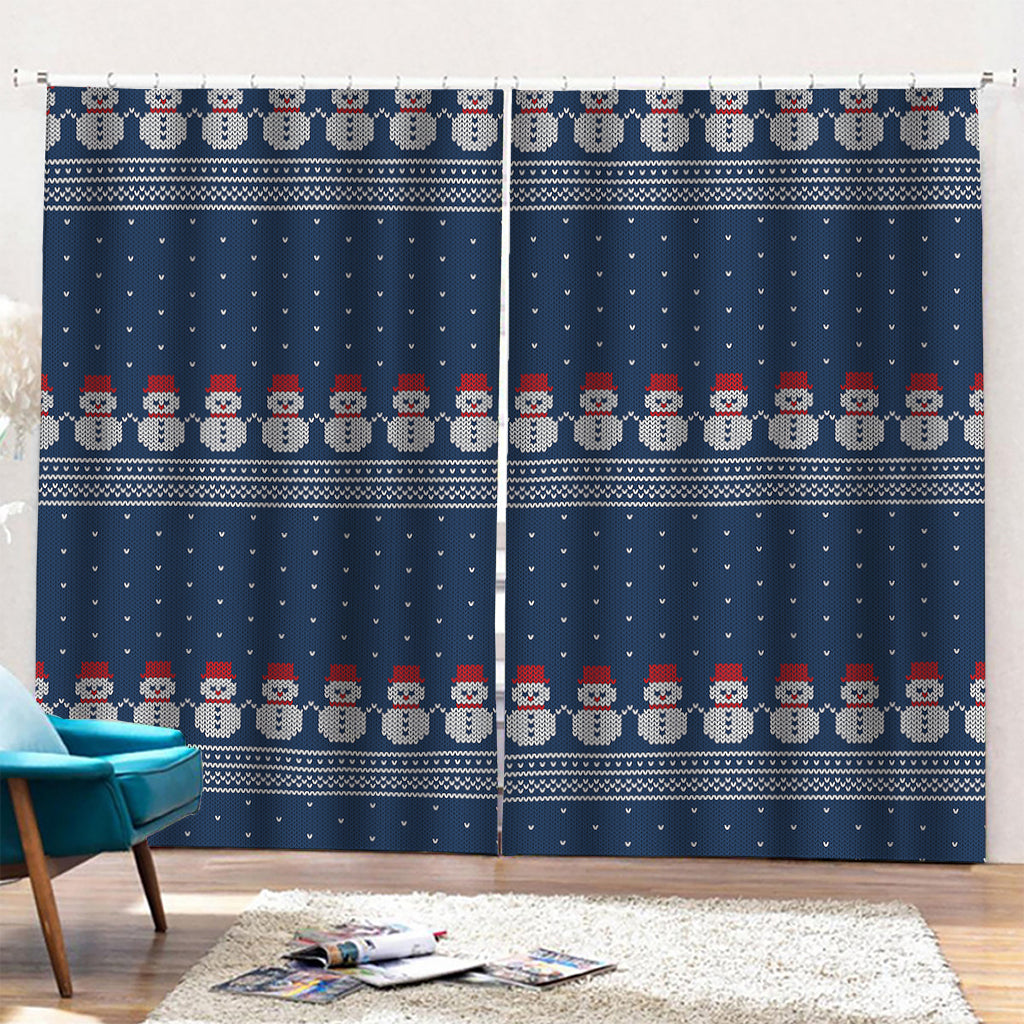 Snowman Knitted Pattern Print Pencil Pleat Curtains