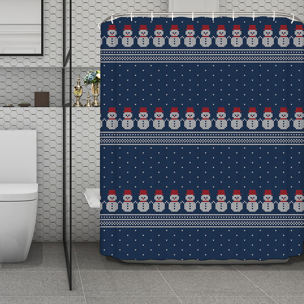 Snowman Knitted Pattern Print Polyester Shower Curtain