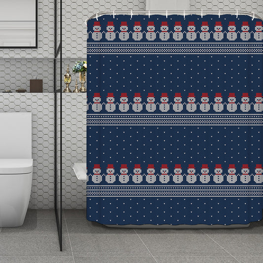 Snowman Knitted Pattern Print Polyester Shower Curtain