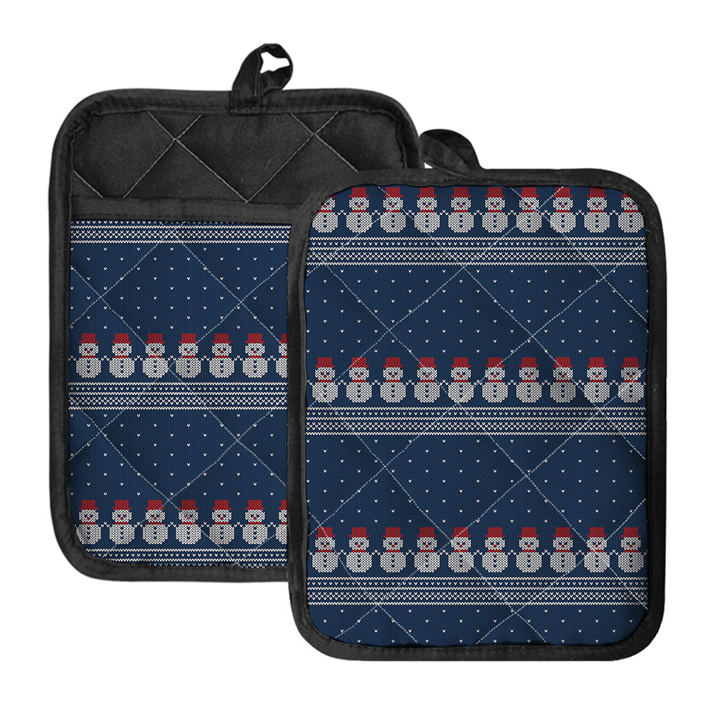 Snowman Knitted Pattern Print Pot Holders With Pocket