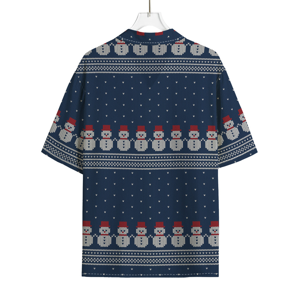 Snowman Knitted Pattern Print Rayon Hawaiian Shirt