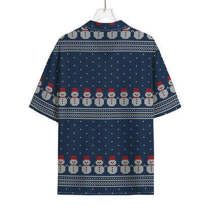 Snowman Knitted Pattern Print Rayon Hawaiian Shirt