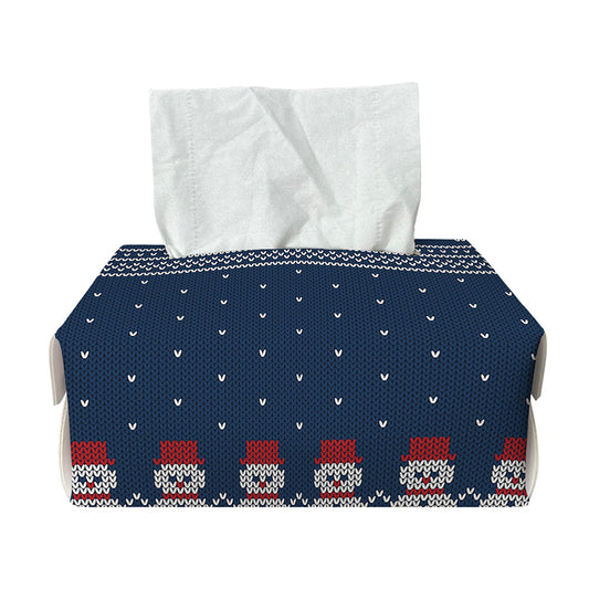 Snowman Knitted Pattern Print Rectangle Tissue Box Cover
