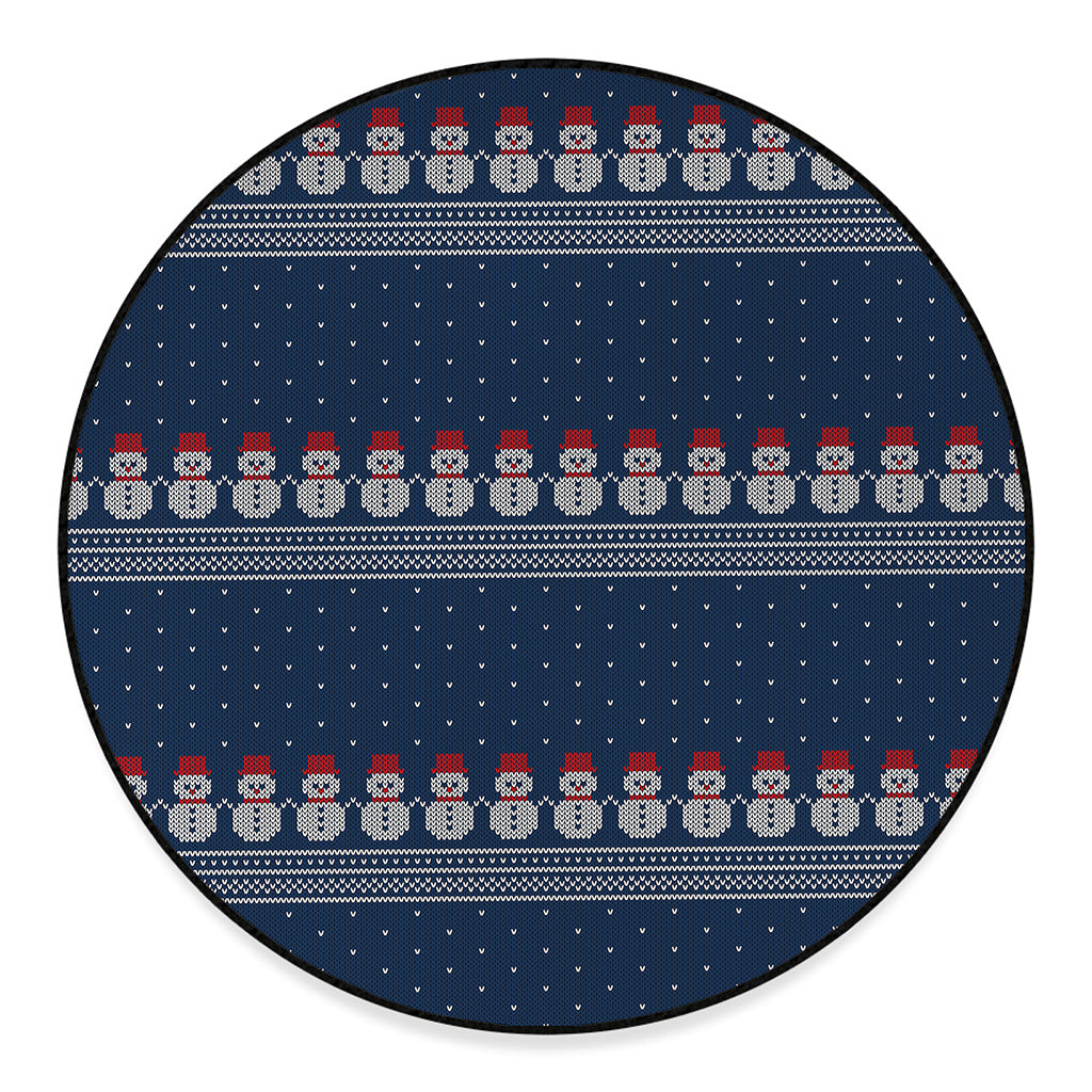 Snowman Knitted Pattern Print Round Floor Mat