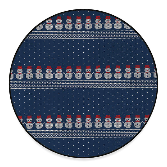 Snowman Knitted Pattern Print Round Floor Mat