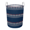 Snowman Knitted Pattern Print Round Laundry Basket