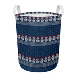 Snowman Knitted Pattern Print Round Laundry Basket