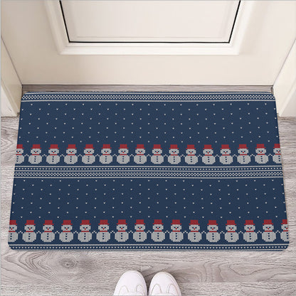 Snowman Knitted Pattern Print Rubber Doormat