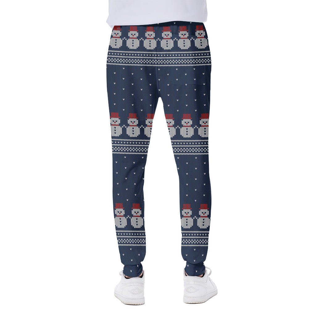Snowman Knitted Pattern Print Scuba Joggers