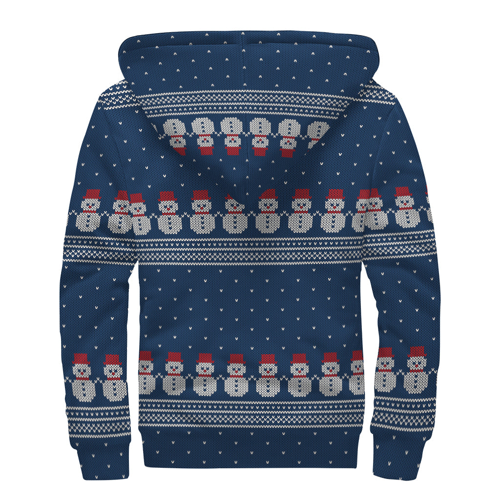 Snowman Knitted Pattern Print Sherpa Lined Zip Up Hoodie