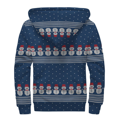 Snowman Knitted Pattern Print Sherpa Lined Zip Up Hoodie