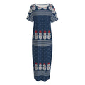 Snowman Knitted Pattern Print Short Sleeve Long Nightdress