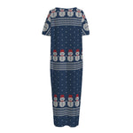 Snowman Knitted Pattern Print Short Sleeve Long Nightdress