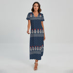 Snowman Knitted Pattern Print Short Sleeve Maxi Dress